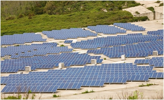 A set of solar panels in the crater of Lipari Island, Italy (Image credit: imagesef / Shutterstock.com)
